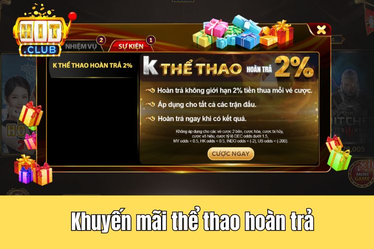 Khuyến mãi thể thao HitClub hoàn trả cược